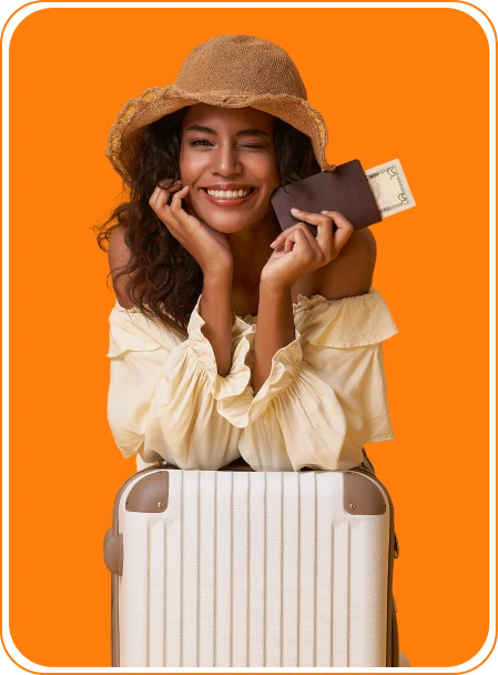 Viajante com mala e passaporte na mão indo viajar para Jeri